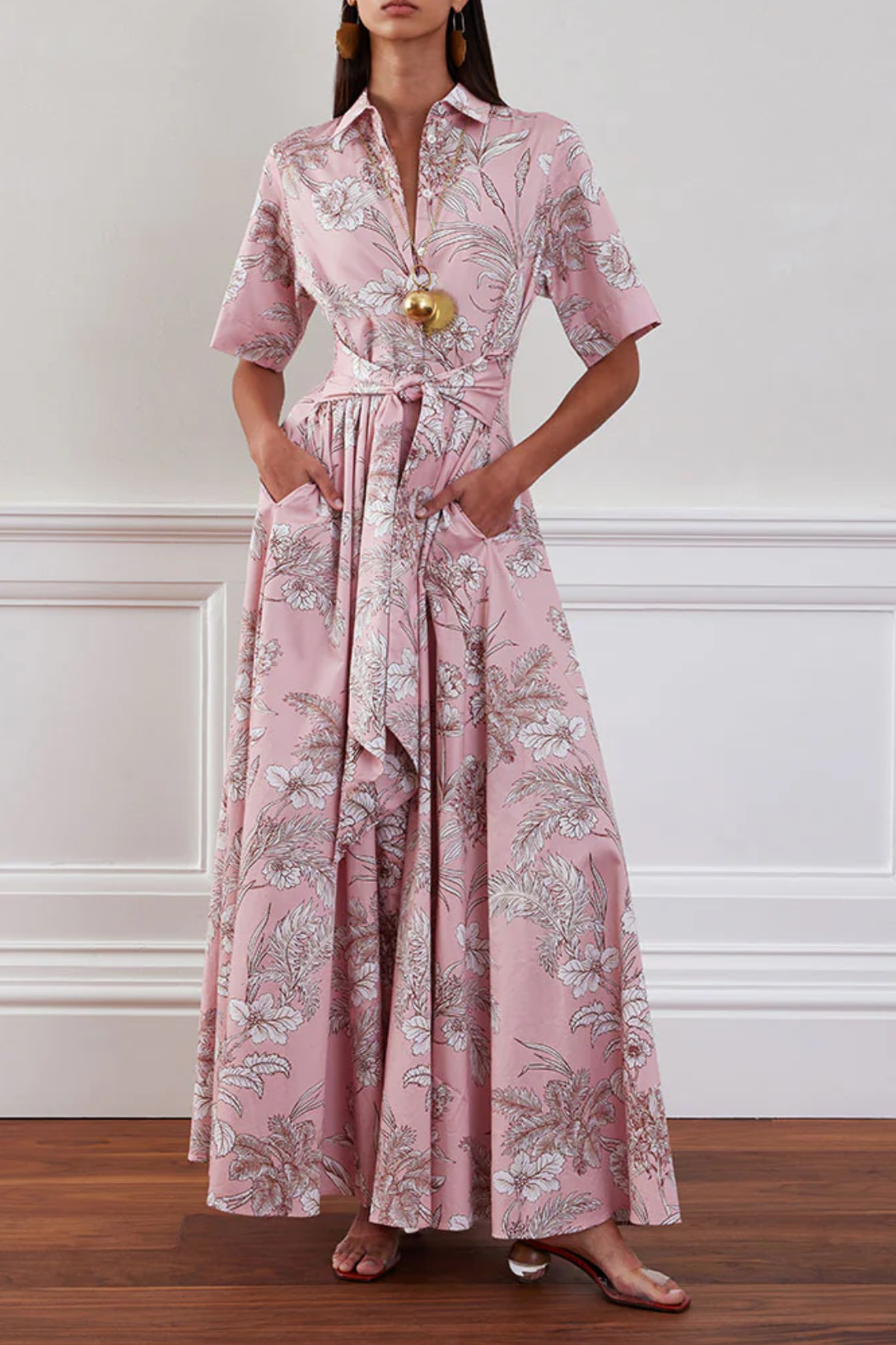 pink cotton maxi dress Pink Bloom Maxi Dress - Hand Block Printed Cotton