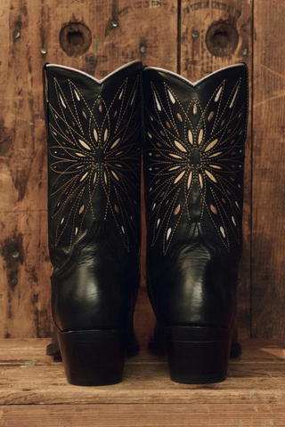 The Southwest Cowboy Boot | Black W/ Gold Sunburst
