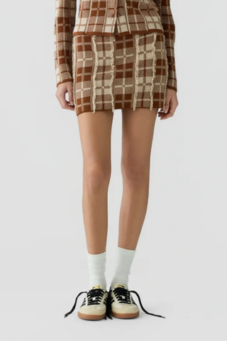Fringe Plaid Mini Skirt | Burnt Sienna/Sandstone
