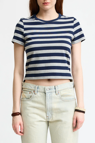Striped Baby Tee | Light Heather Grey/Navy Wide Stripe