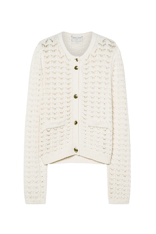 Cotton Fan Stitch Cardigan | Yogurt