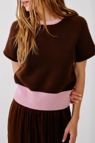 Jones Colorblock Saddle Raglan Short Sleeve Sweater | Cinnabar/Soft Pink