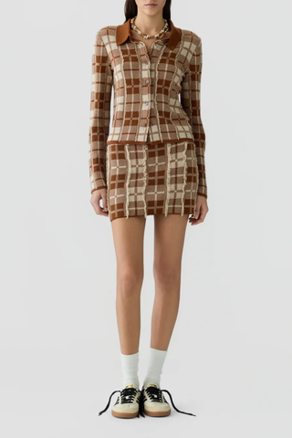 Fringe Plaid Mini Skirt | Burnt Sienna/Sandstone