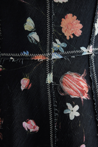 Floral Print Textured Twill Sleeveless Midi Dress | Dutch Flower Painting Black