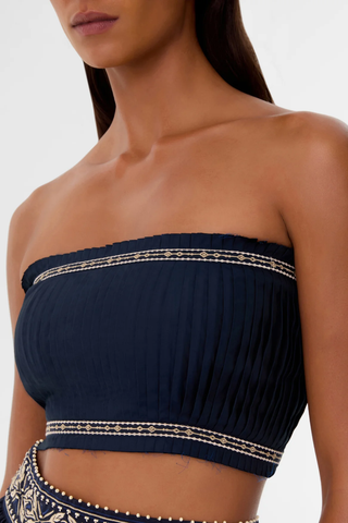 Flavia Iris Embroidery Top | Navy Blue