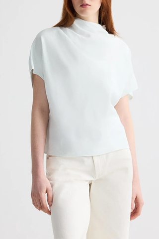 Mock Neck Tee | Blue Flower