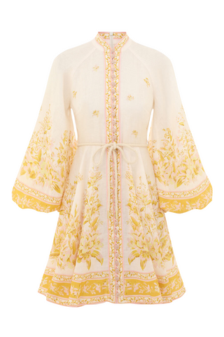 Golden Buttoned Mini Dress | Pink/Gold Floral