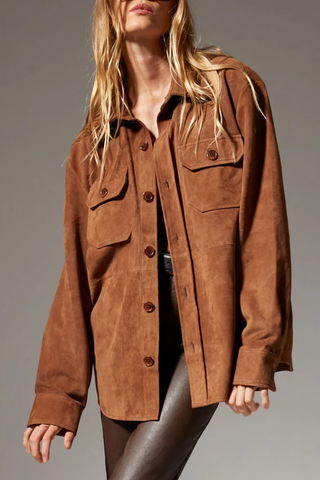 Suede Shacket | Dark Cognac