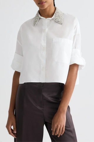 Next Ex Shirt With Crystal Collar | White