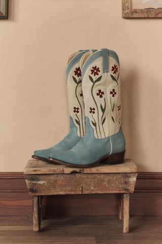 The Suede Cowboy Boot | Washed Indigo Floral