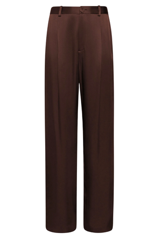 Satin Relaxed Pleated Pant | Chocolate