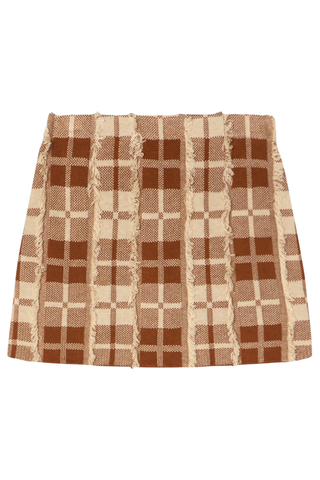 Fringe Plaid Mini Skirt | Burnt Sienna/Sandstone