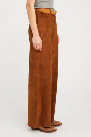 5 Pocket Mid Rise Wide Leg Pant | Dark Cognac