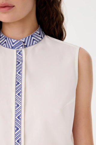 Andorra Iris Embroidery Top | White Blue