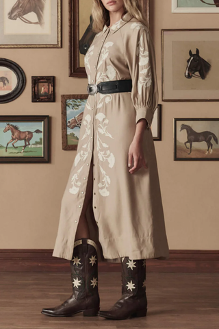 The Leather Cowboy Boot | Brown Floral