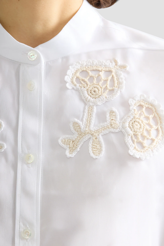 Appliqué Cotton Poplin Short Sleeve Shirt | White