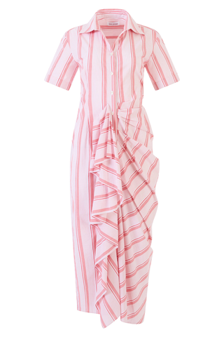 Gathered Ruffle Shirt Dress | Red Stripe