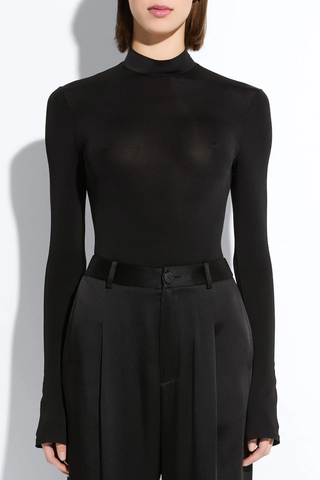 Jersey Mock Neck Bodysuit | Black