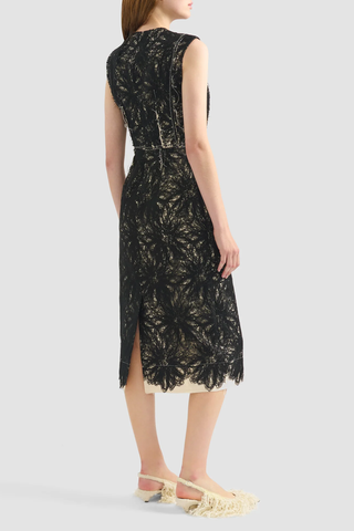 Thread Lace Sleeveless Midi Dress | Black