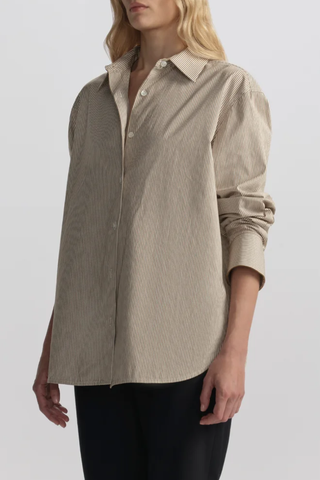 Mason Relaxed Cotton Shirt | Pearl/Aged Bronze