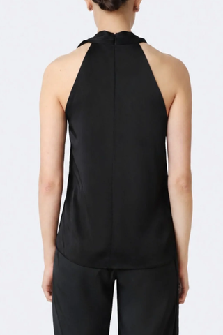 Lightweight Satin Halterneck Sash Top | Black