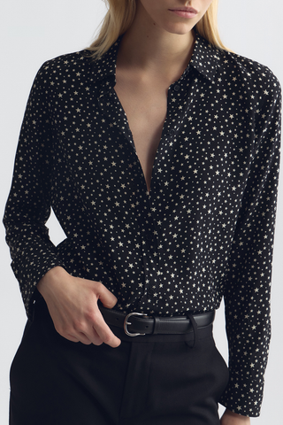 Gaia Silk Shirt | Black/Ivory Star
