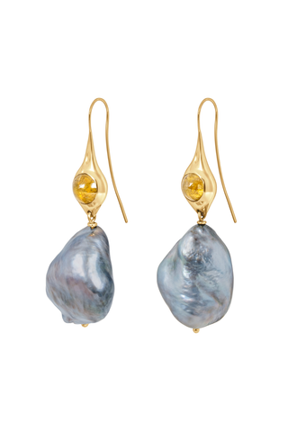 Tahitian Pearl and Yellow Diamond Cabochon Earrings