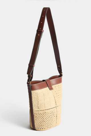 Raffia Patchwork Bucket | Natural