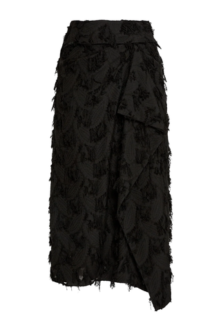 Fil Coupé Jacquard Draped Midi Skirt | Black