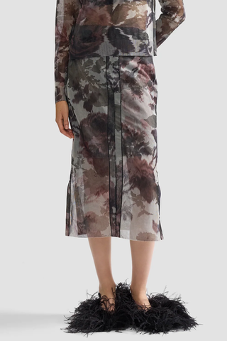 Floral Print Jacquard Knit Skirt | Dove Grey