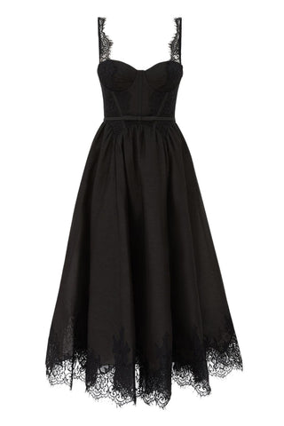 Valiant Lace Trim Midi Dress | Black