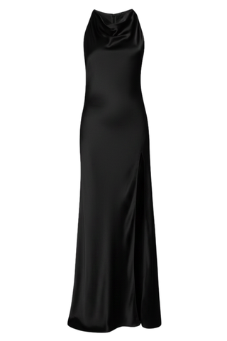 Satin Halter Gown | Black