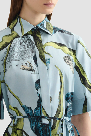 Floral Print Shirt Dress | Etched Tulip Powder Blue