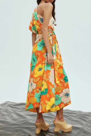 Piato One Shoulder Midi Dress | Marigold