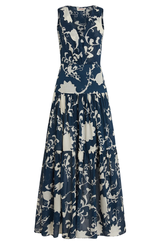 Antheia Dress Flower Screen Cotton | Blue