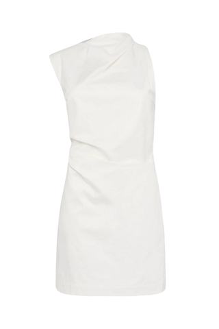 Asymmetric Tuck Mini Dress | White