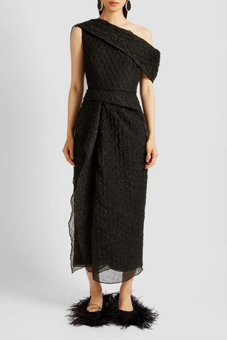 Asymmetrical Draped Midi Dress | Black UK8/US4 Asymmetrical Draped Midi Dress | Black UK8/US4