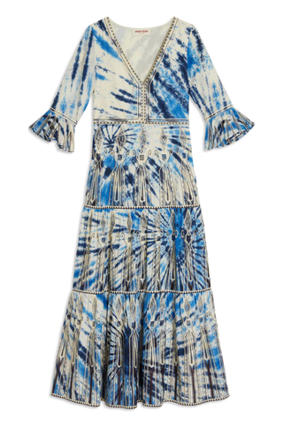 Bella Dress | Blue Tie Dye Embroidery