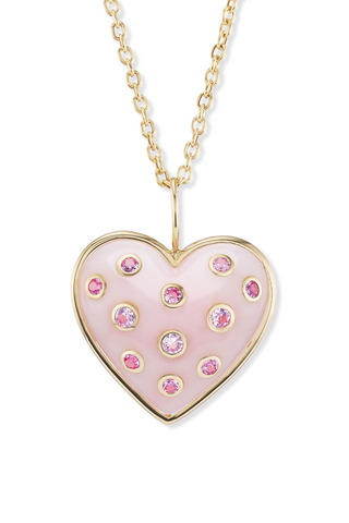 Medium Puff Heart Pendant | Pink Opal & Sapphires