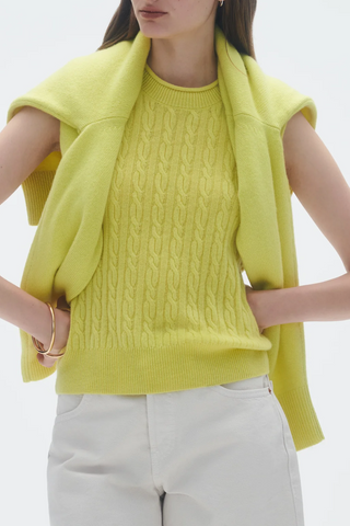 Cable Vest In Cashmere | Lemon