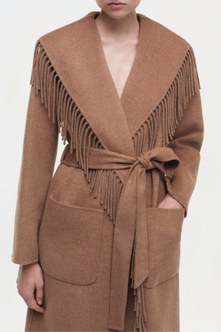 Carrie Fringe Robe Coat | Camel