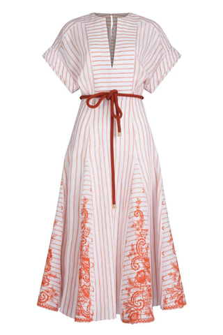 Casandra Dress | Coral Paisley Stripes