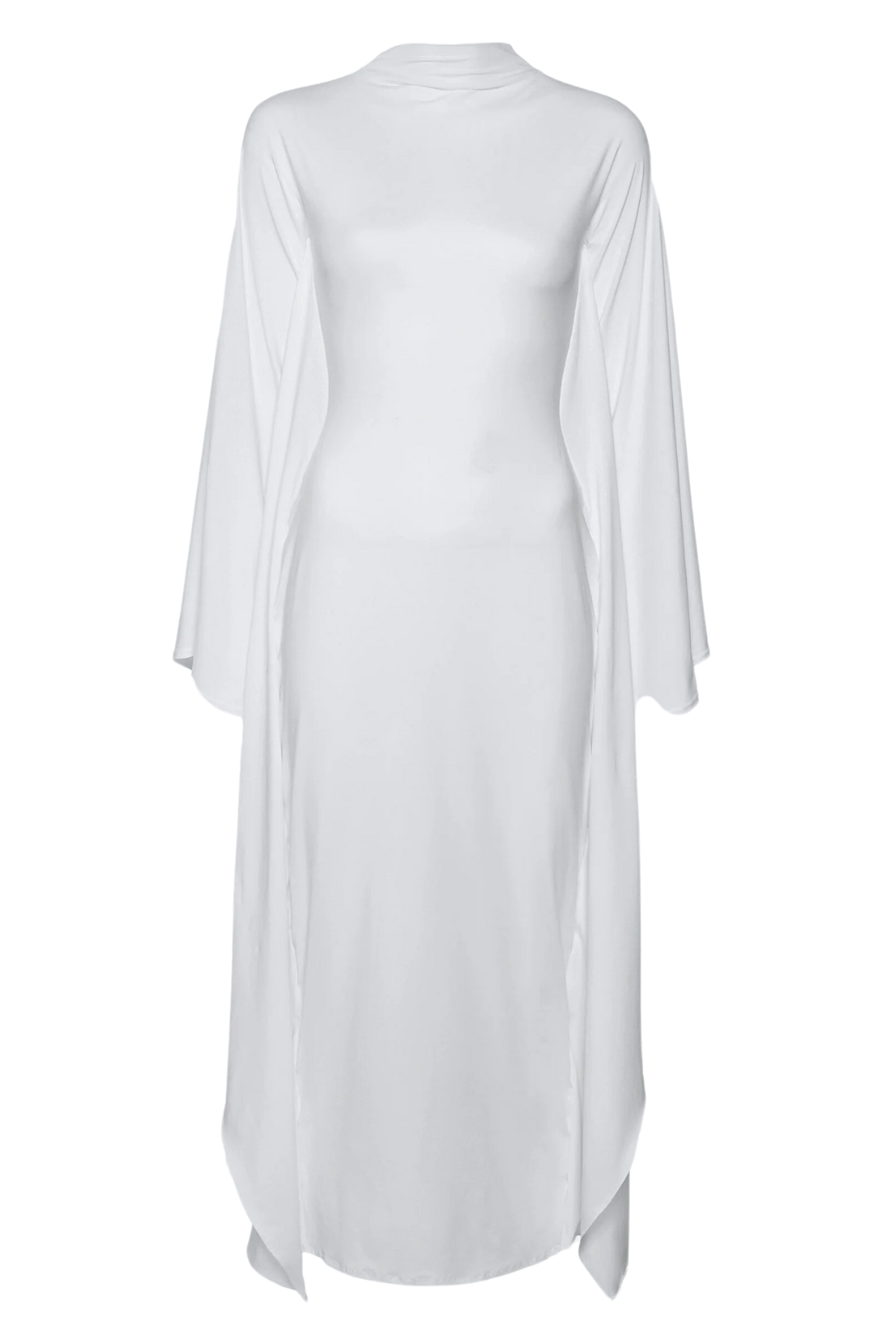 Compact Jersey Mock Neck Batwing Gown | Optic White M Compact Jersey Mock Neck Batwing Gown | Optic White M