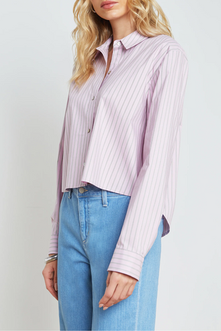 Cosette Striped Button-Down Shirt | Pink/Pistachio Stripe