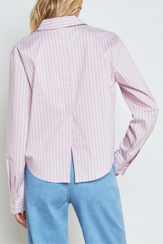 Cosette Striped Button-Down Shirt | Pink/Pistachio Stripe