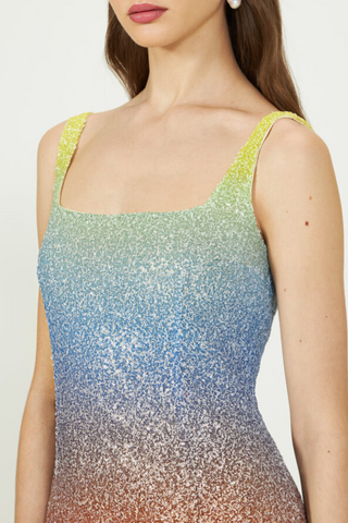Leela Degrade Sequin Dress | Lime Coral Blue