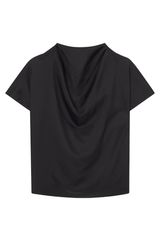 Cowl Neck Short Sleeve Top | Black