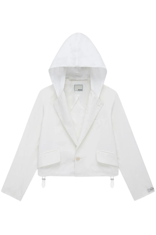 Cropped Hooded Blazer | White