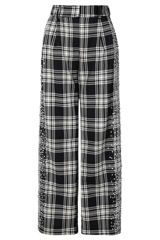 Tartan Embroidered Trousers | White/Black