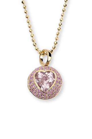 Morganite "Peekaboo" Heart Ball Locket Necklace | Pink Sapphire